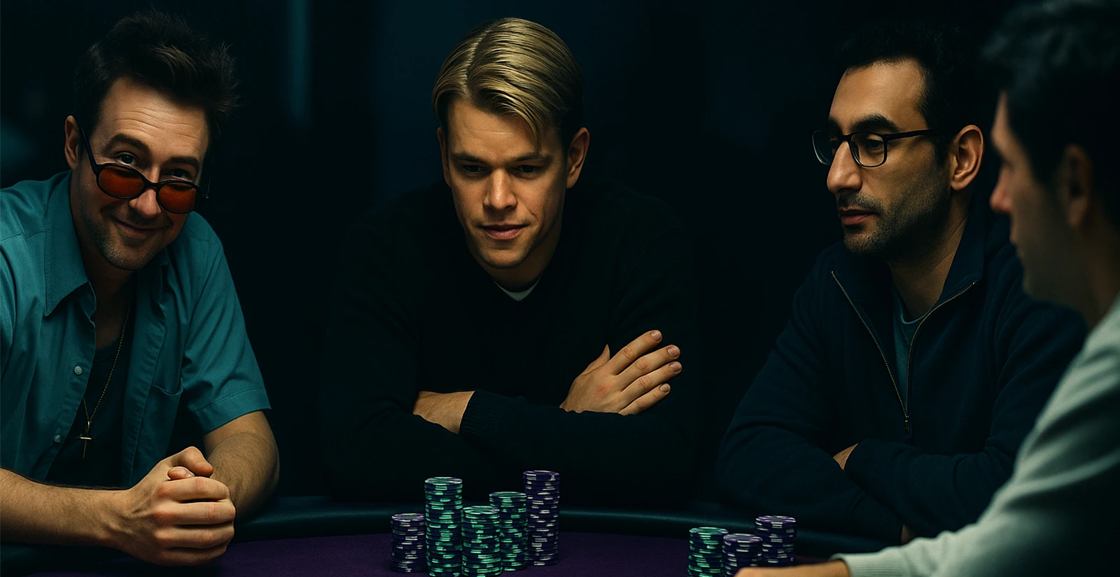 Matt Damon y Edward Norton juegan al póker en Rounders (1998)