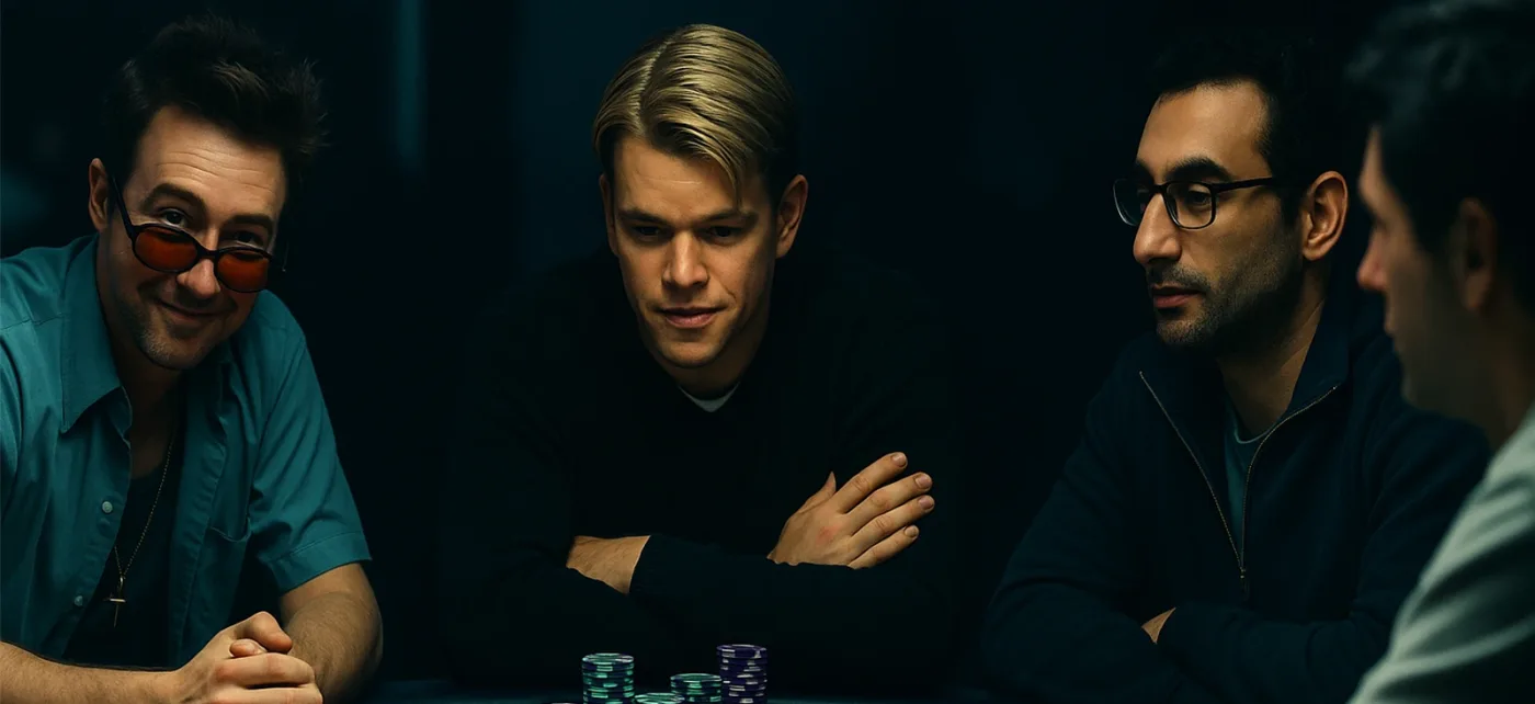 Matt Damon and Edward Norton playing poker in Rounders (1998)