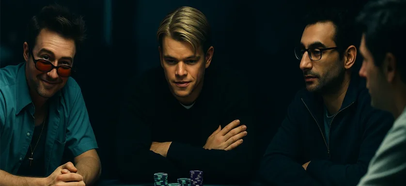 Matt Damon et Edward Norton jouant au poker dans Rounders (1998)